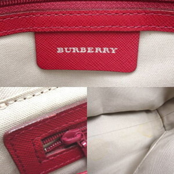 BURBERRY Handbag Nova Check Canvas Leather Beige Red - Picture 7 of 8